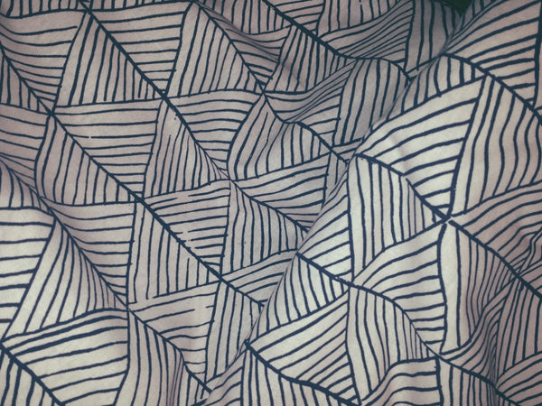 Pandanas Linen Fabric - Navy on Light Pink