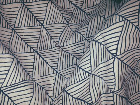 Pandanas Linen Fabric - Navy on Light Pink